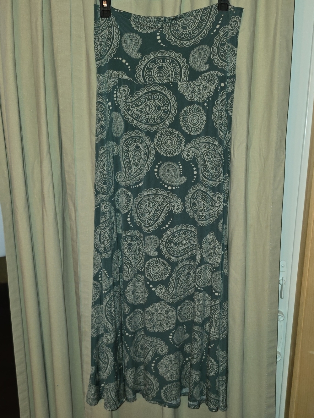 LuLaRoe Olive Grey Paisley Maxi Skirt with Cream Print